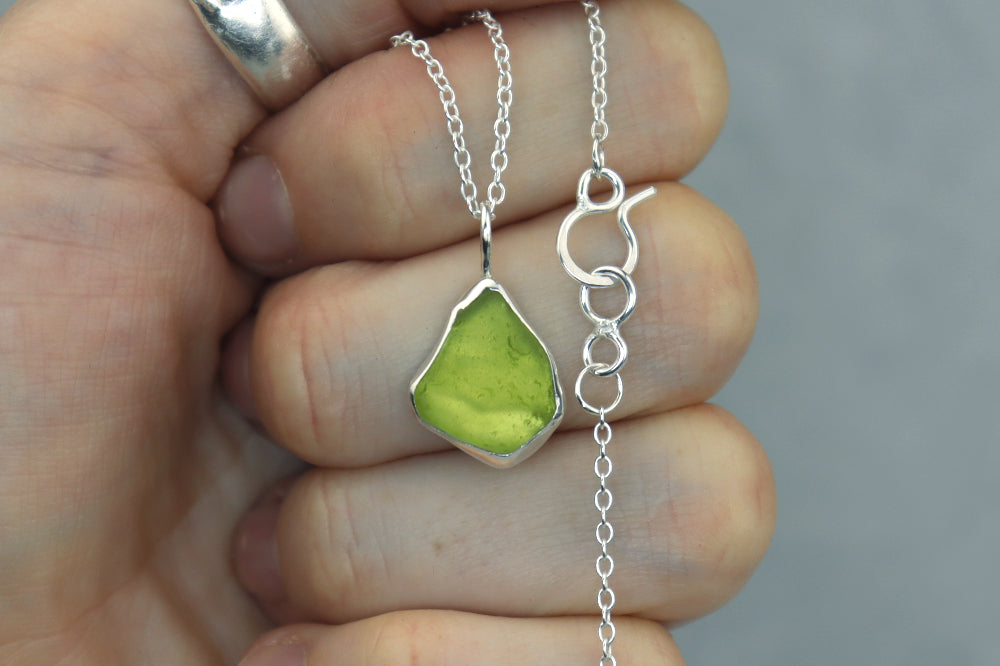 Welsh Sea Glass Silver Necklace With Engraved Back