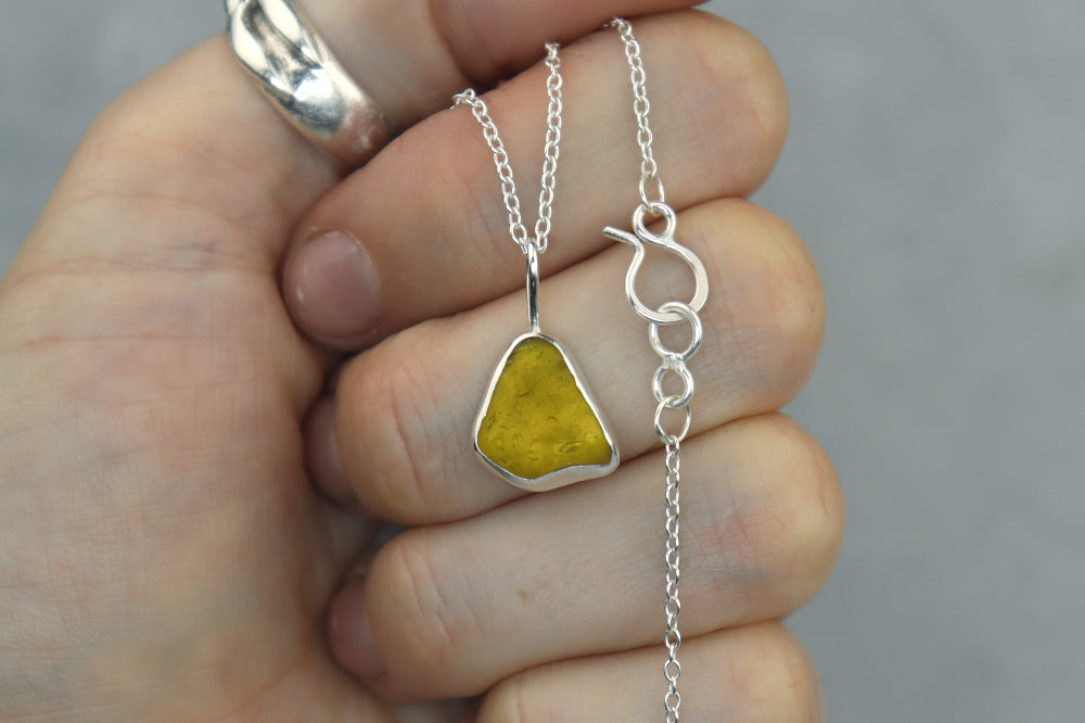 Welsh Sea Glass Silver Necklace With Engraved Back