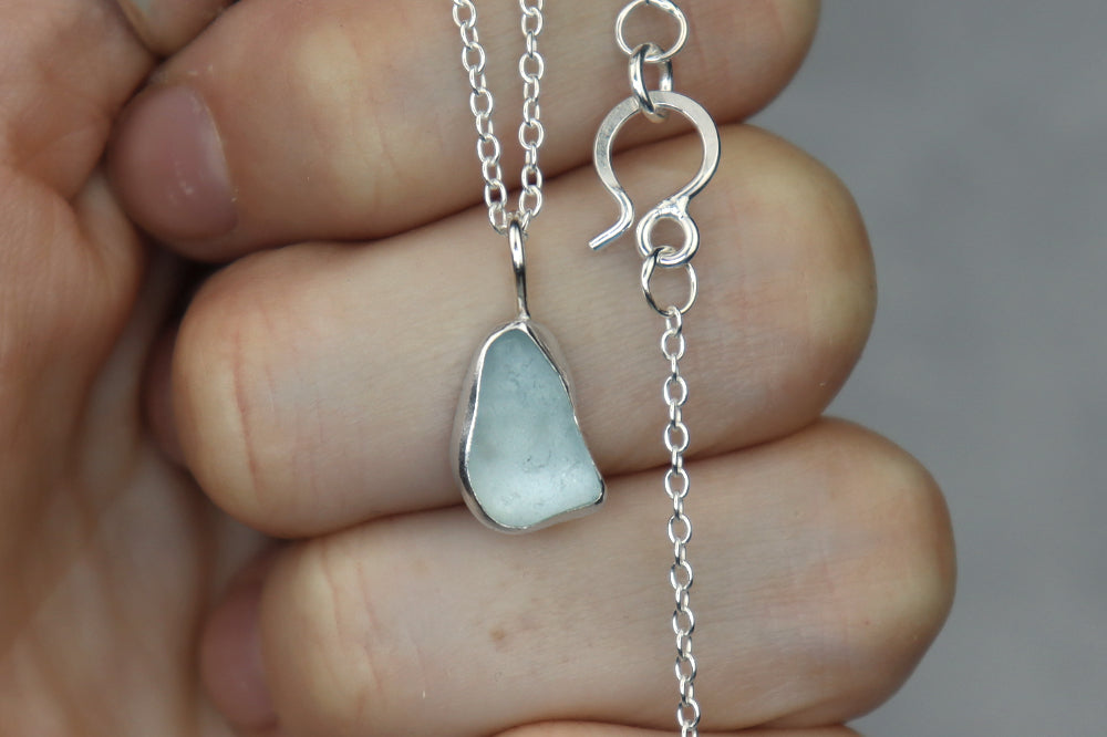 Welsh Sea Glass Silver Necklace With Engraved Back