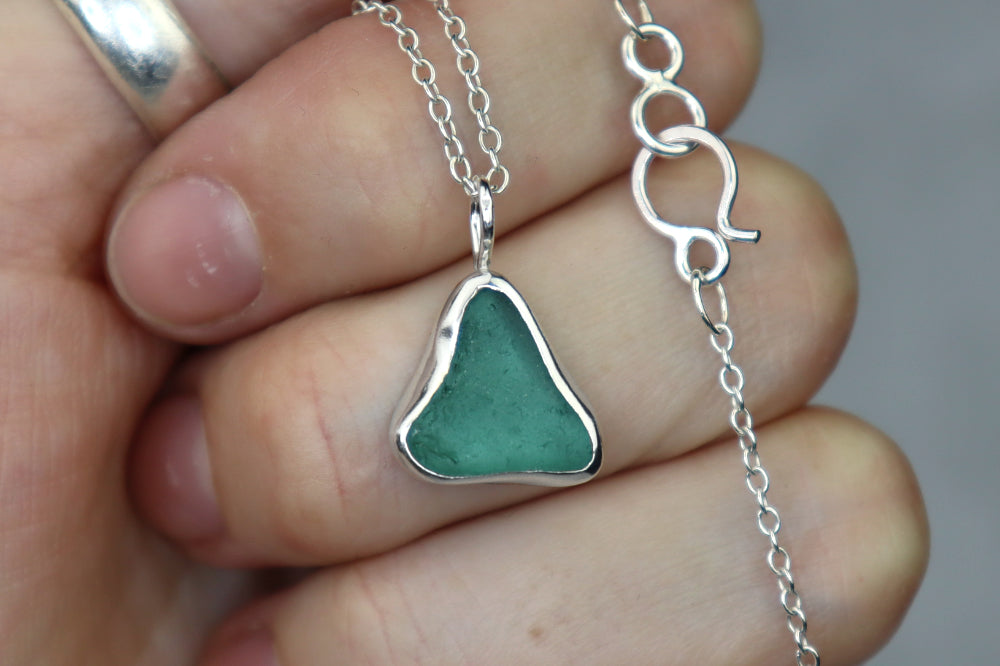 Welsh Sea Glass Silver Necklace With Engraved Back