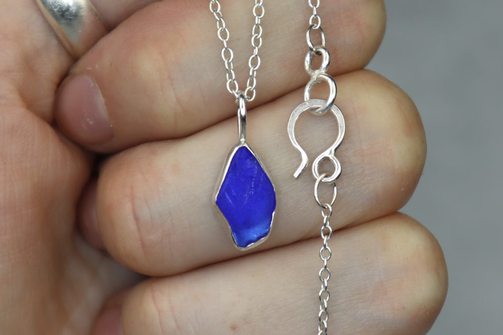 Welsh Sea Glass Silver Necklace With Engraved Back