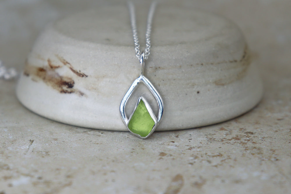 Welsh Teardrop Sea Glass Silver Necklace
