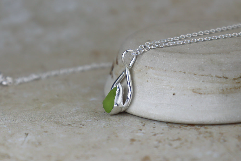 Welsh Teardrop Sea Glass Silver Necklace
