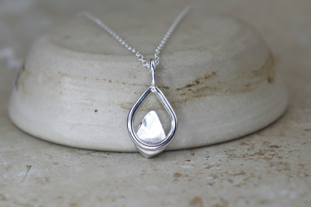 Welsh Teardrop Sea Glass Silver Necklace