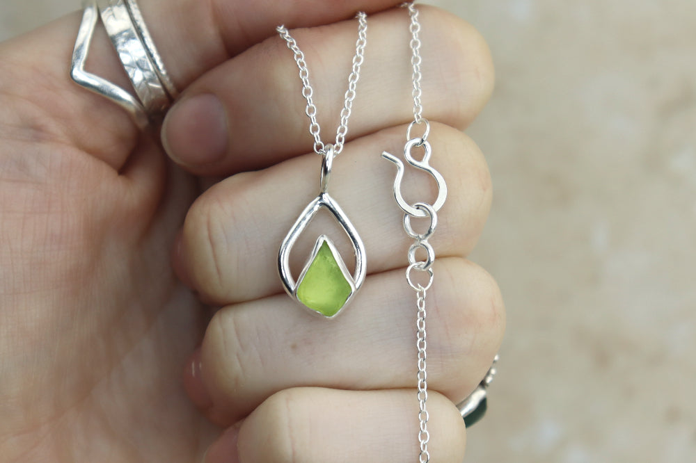 Welsh Teardrop Sea Glass Silver Necklace