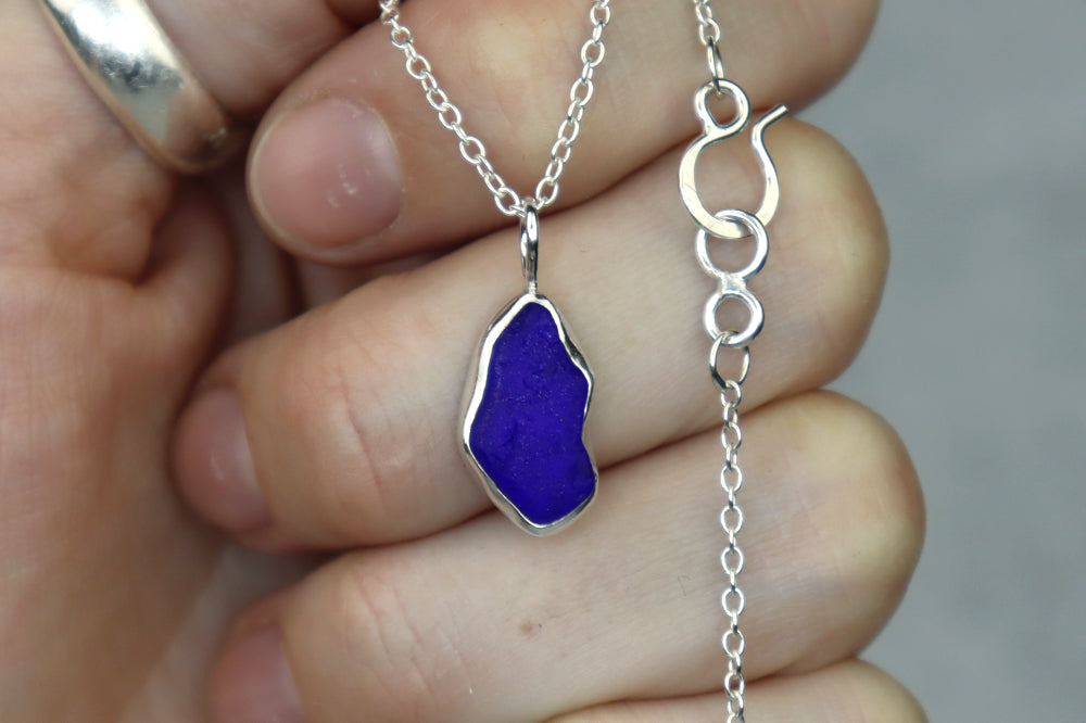 Welsh Sea Glass Silver Necklace With Engraved Back