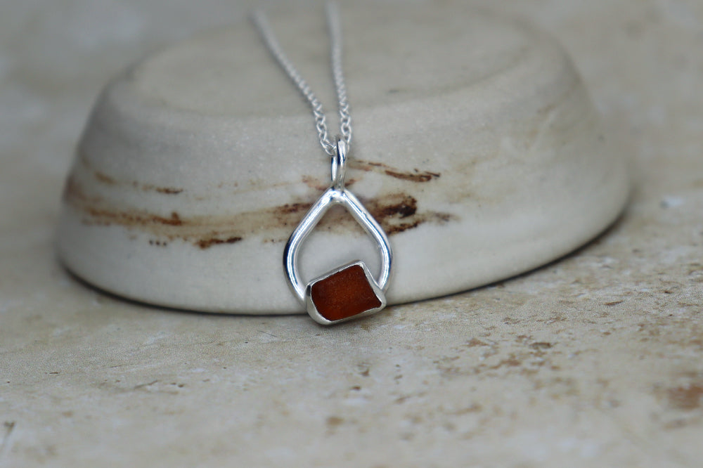Welsh Teardrop Sea Glass Silver Necklace
