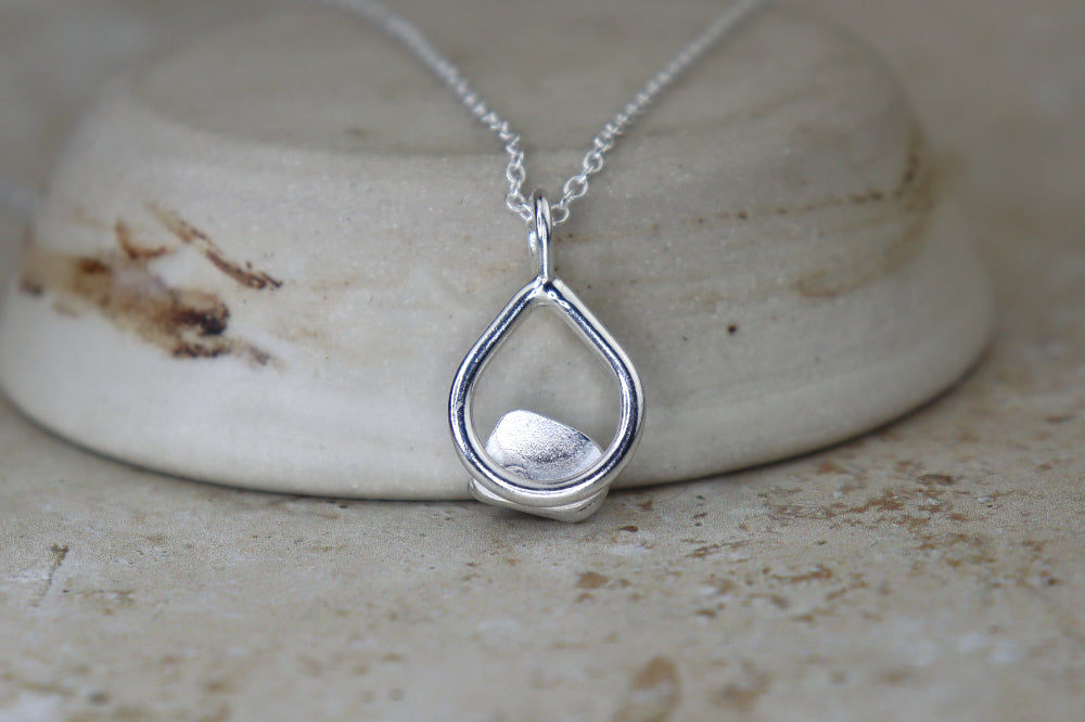 Welsh Teardrop Sea Glass Silver Necklace