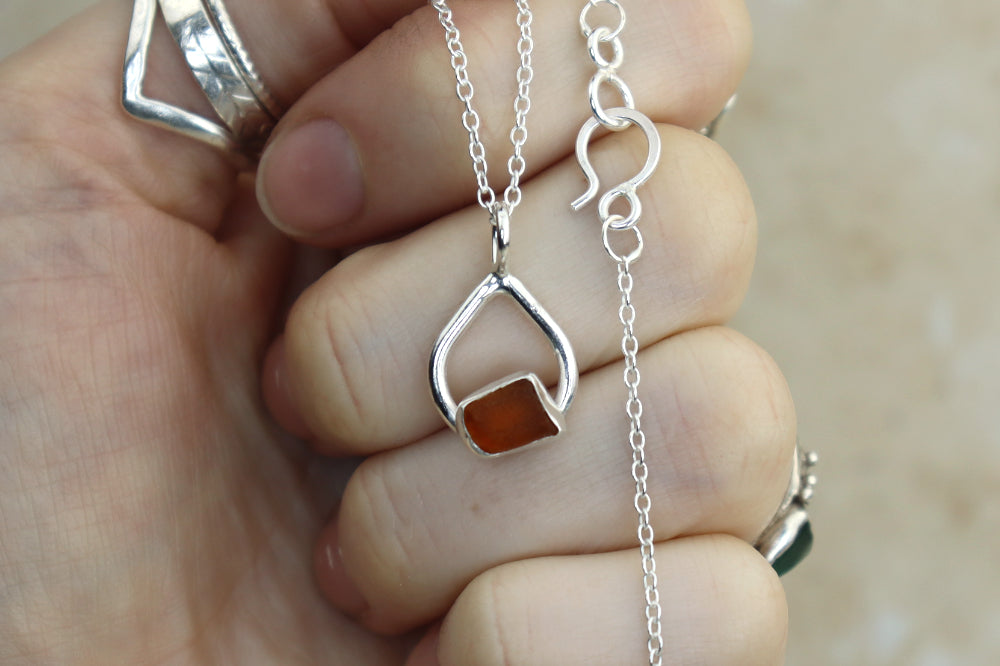Welsh Teardrop Sea Glass Silver Necklace