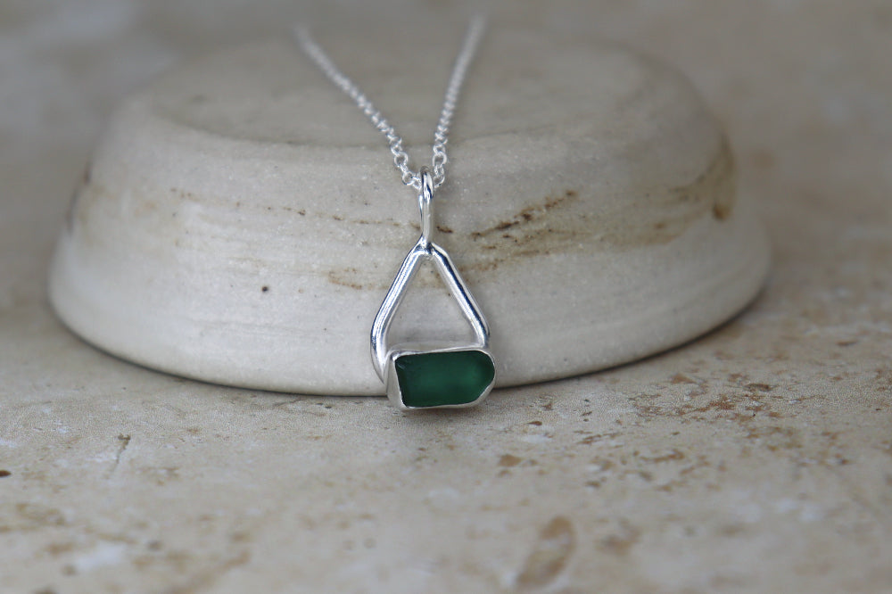 Welsh Teardrop Sea Glass Silver Necklace