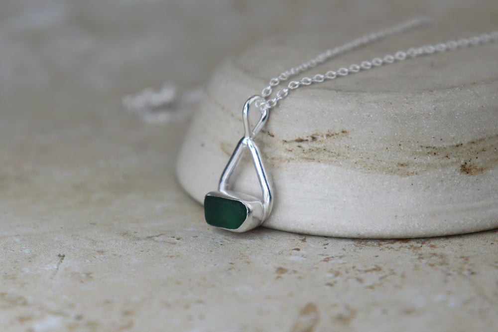 Welsh Teardrop Sea Glass Silver Necklace