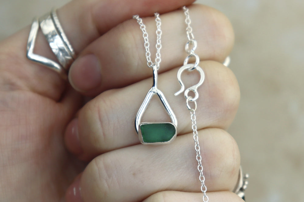 Welsh Teardrop Sea Glass Silver Necklace