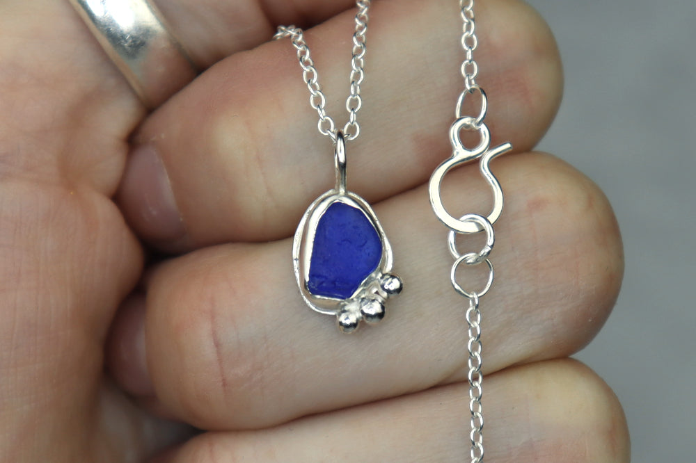 Welsh Sea Glass Silver Necklace With Engraved Back
