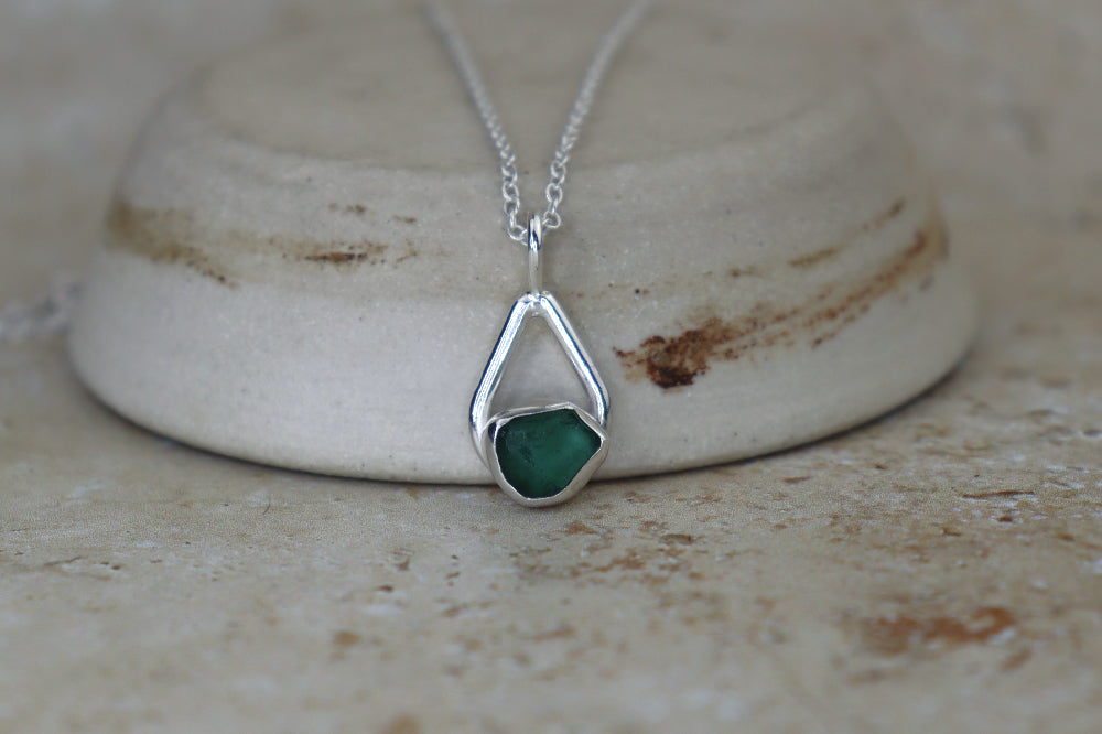 Welsh Teardrop Sea Glass Silver Necklace