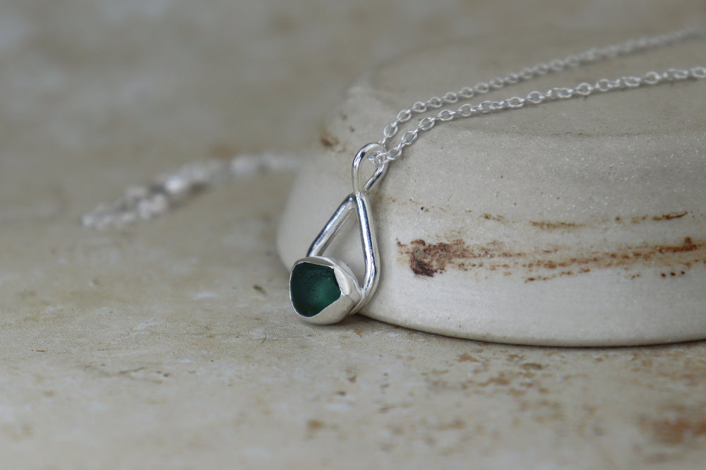 Welsh Teardrop Sea Glass Silver Necklace