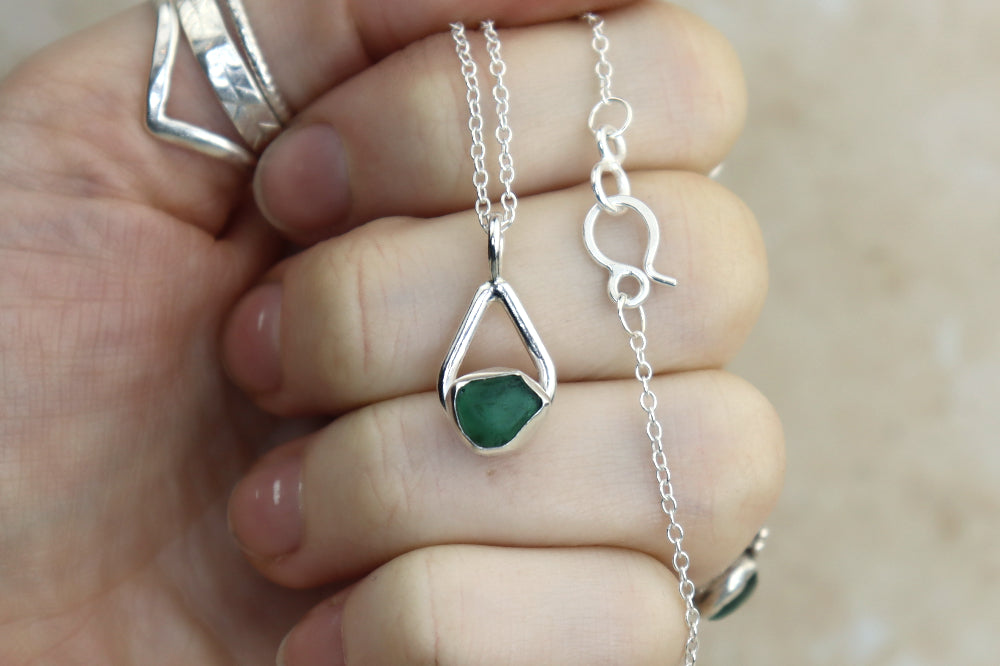 Welsh Teardrop Sea Glass Silver Necklace