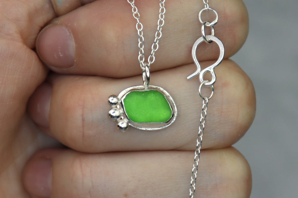 Welsh Sea Glass Silver Necklace With Engraved Back