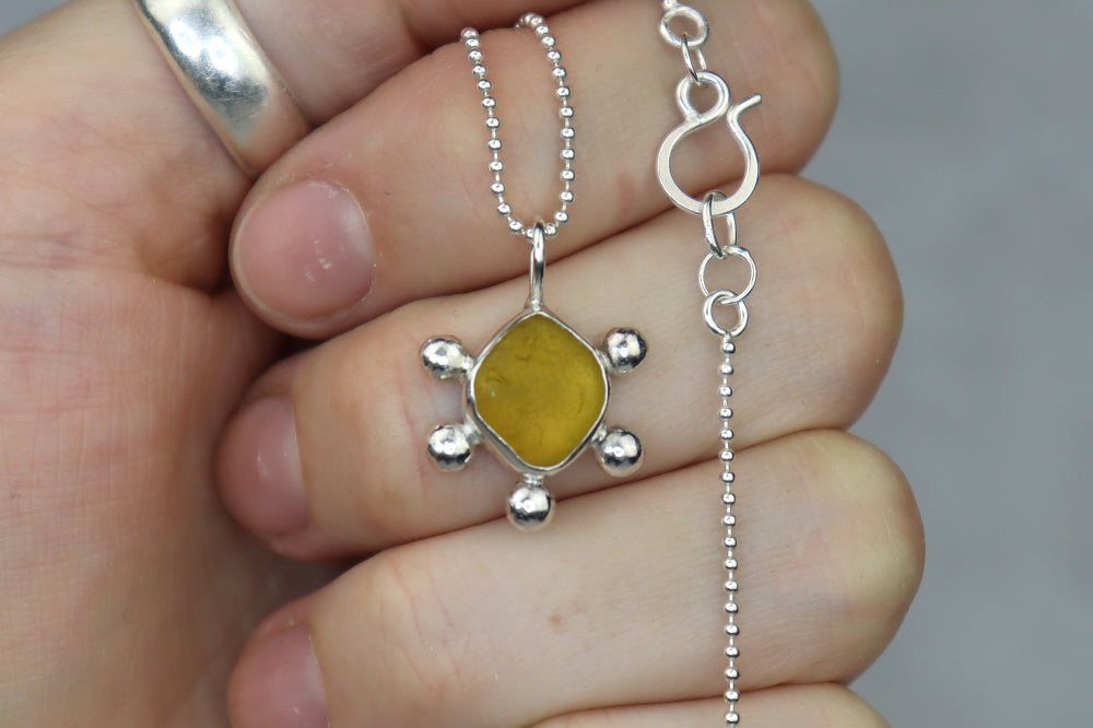 Welsh Sea Glass Silver Necklace With Engraved Back