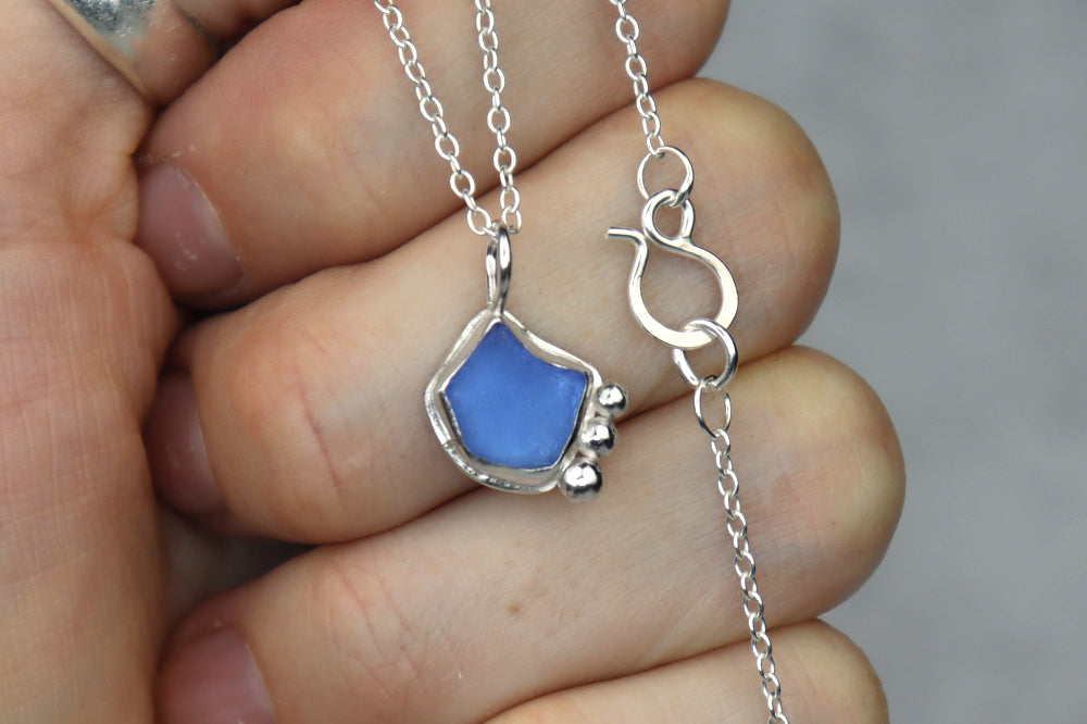 Welsh Sea Glass Silver Necklace With Engraved Back