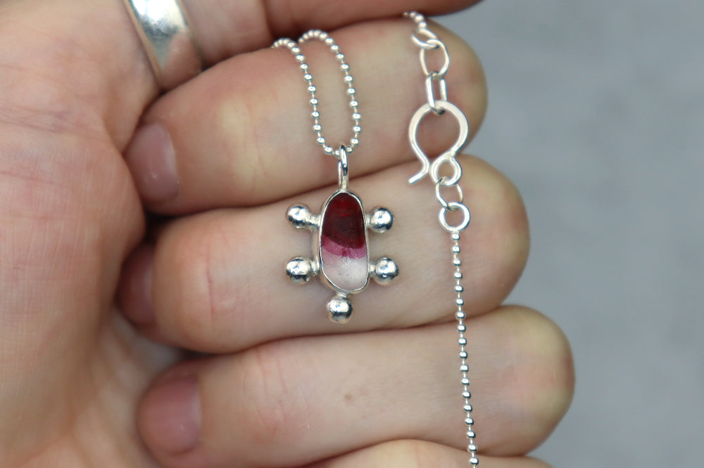 Welsh Sea Glass Silver Necklace With Engraved Back
