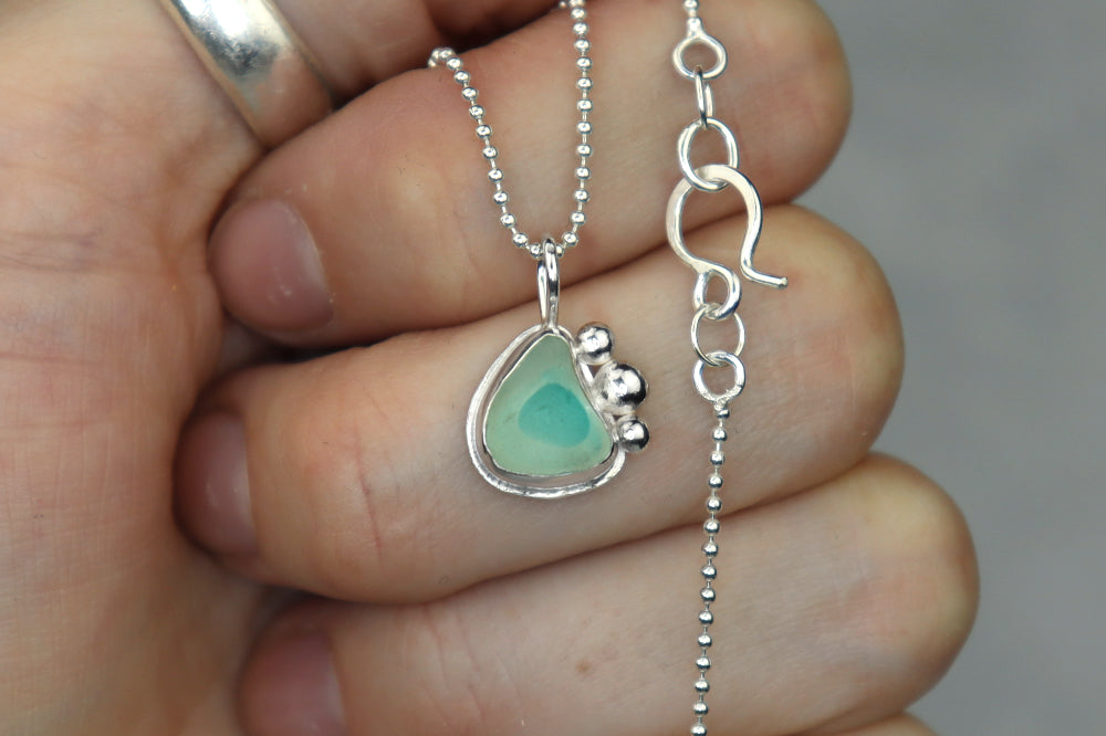 Welsh Sea Glass Silver Necklace With Engraved Back
