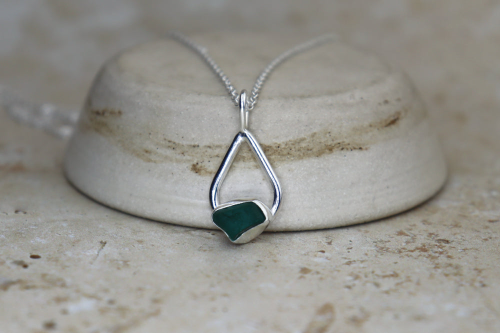 Welsh Teardrop Sea Glass Silver Necklace
