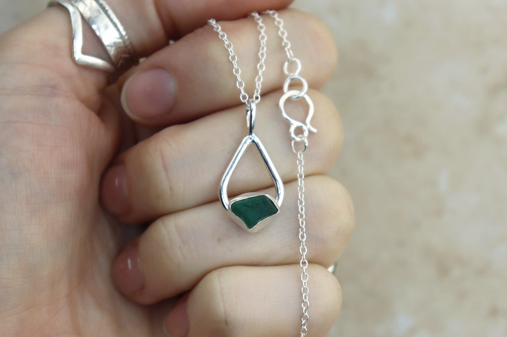Welsh Teardrop Sea Glass Silver Necklace