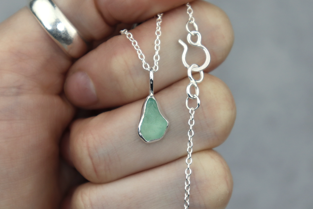 Welsh Sea Glass Silver Necklace With Engraved Back