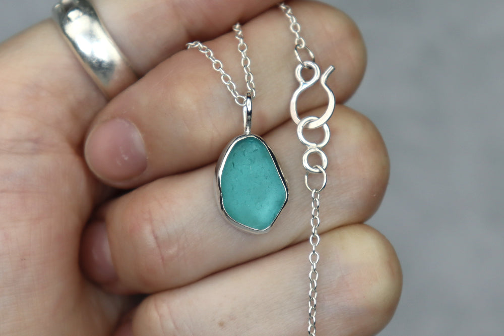 Welsh Sea Glass Silver Necklace With Engraved Back