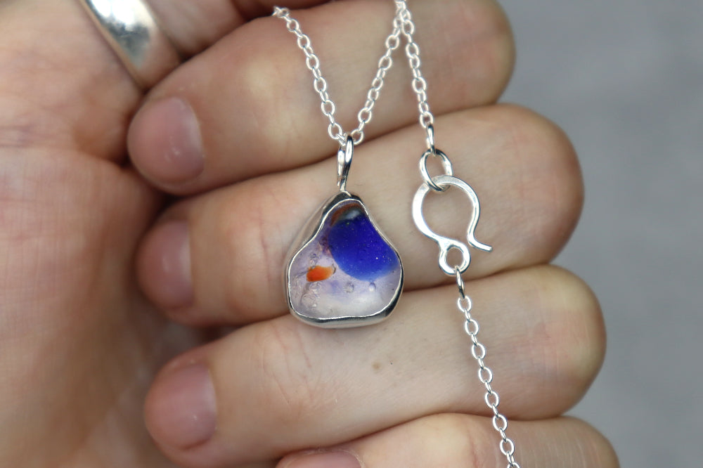 Welsh Sea Glass Silver Necklace With Engraved Back