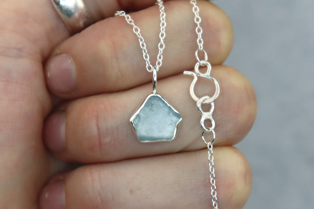 Welsh Sea Glass Silver Necklace With Engraved Back
