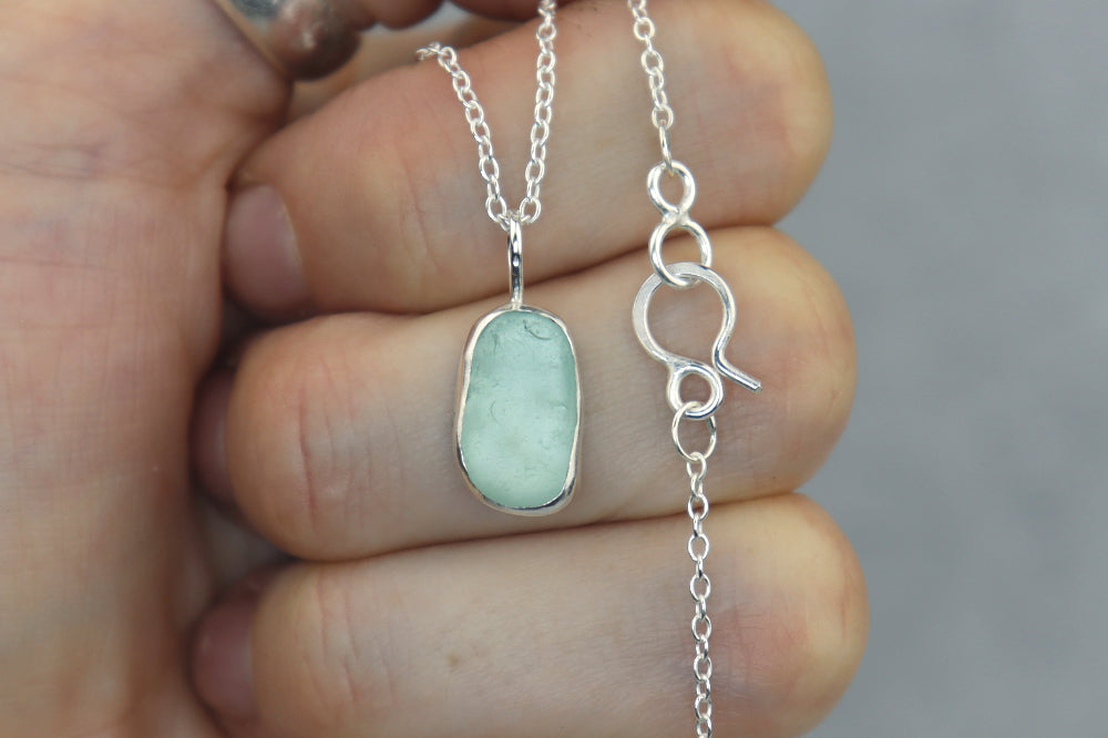 Welsh Sea Glass Silver Necklace With Engraved Back