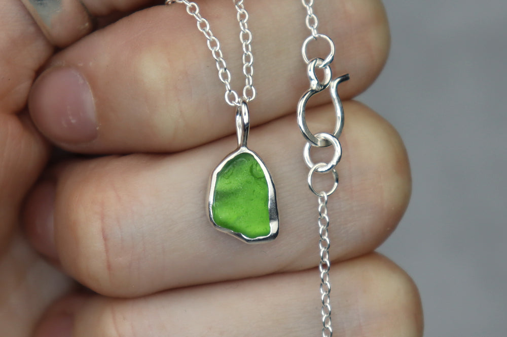 Welsh Sea Glass Silver Necklace With Engraved Back
