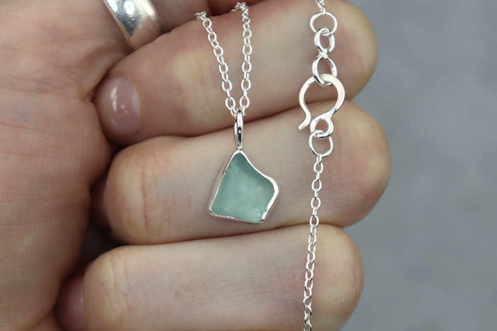 Welsh Sea Glass Silver Necklace With Engraved Back