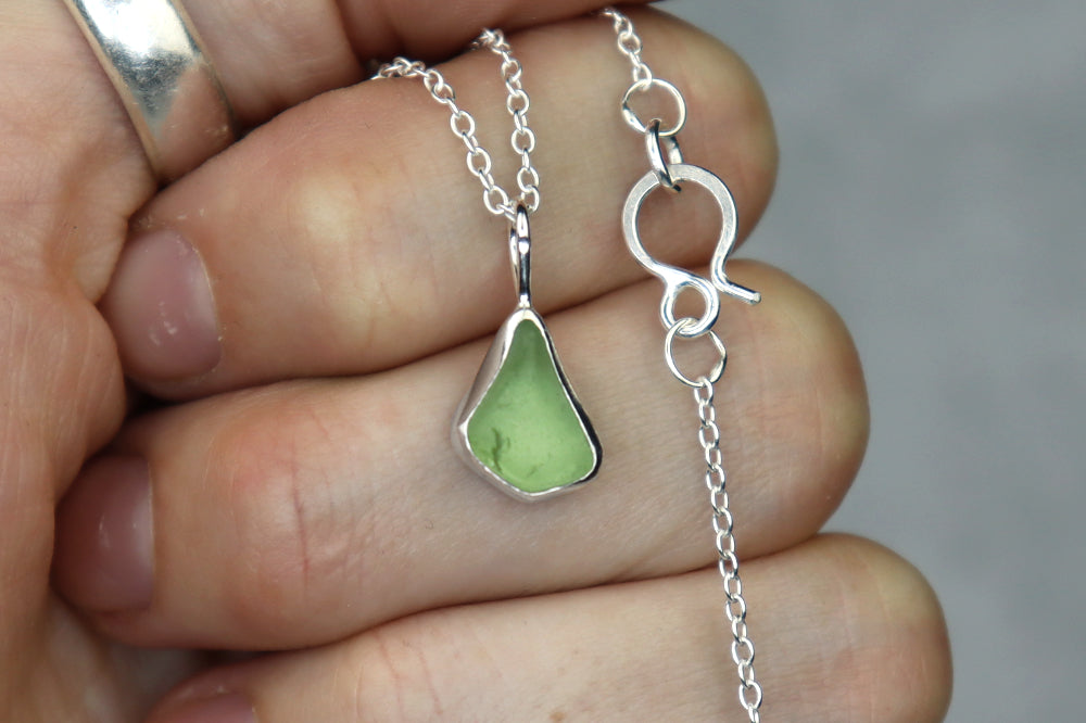 Welsh Sea Glass Silver Necklace With Engraved Back