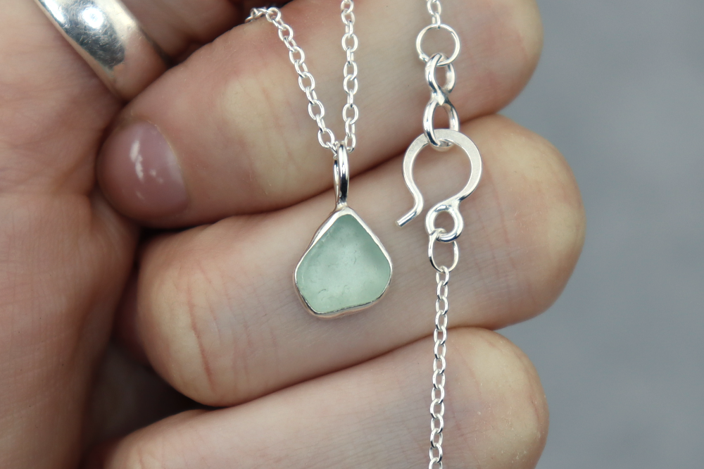 Welsh Sea Glass Silver Necklace With Engraved Back