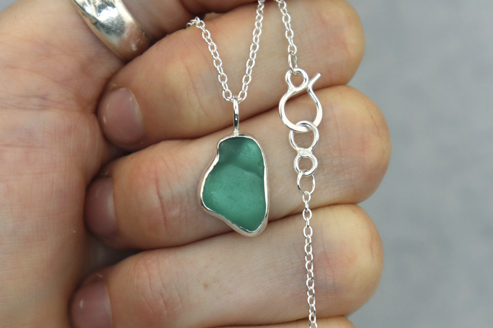 Welsh Sea Glass Silver Necklace With Engraved Back