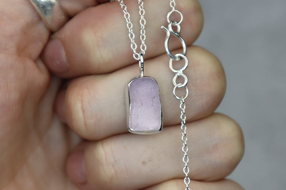 Welsh Sea Glass Silver Necklace With Engraved Back