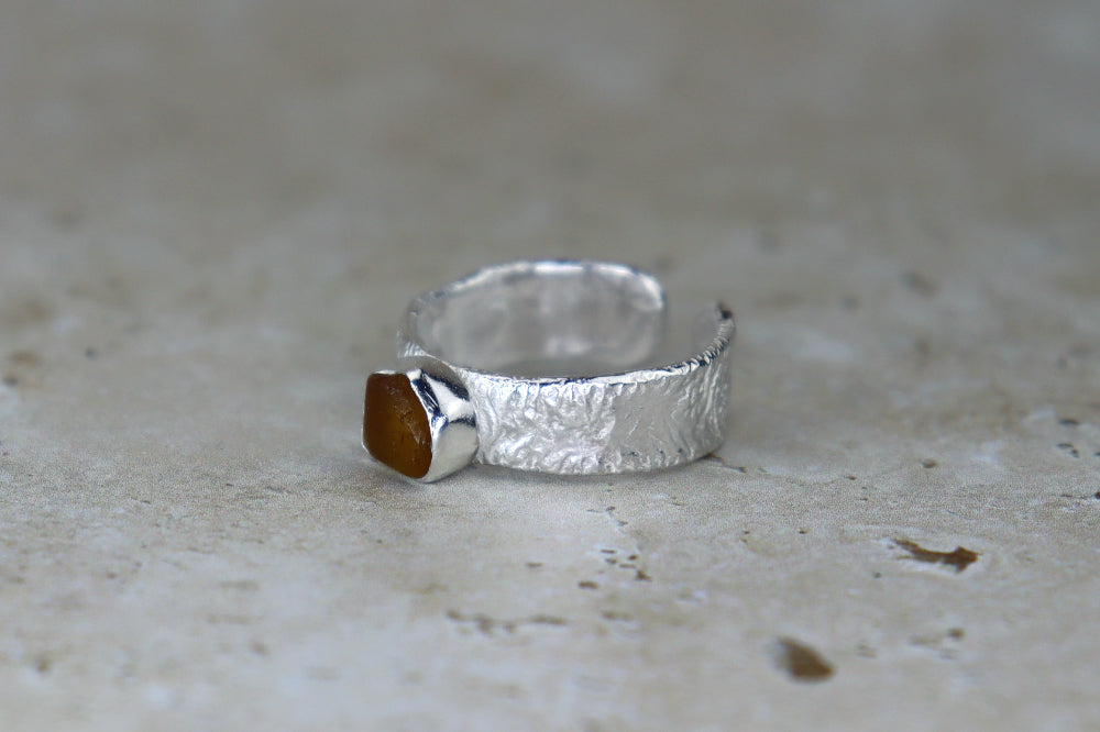 UK Size Q Reticulated Welsh Sea Glass Ring