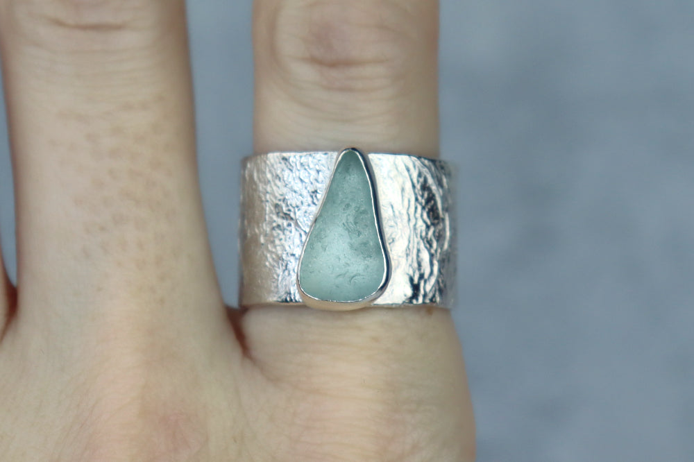 UK Size T Reticulated Welsh Sea Glass Ring