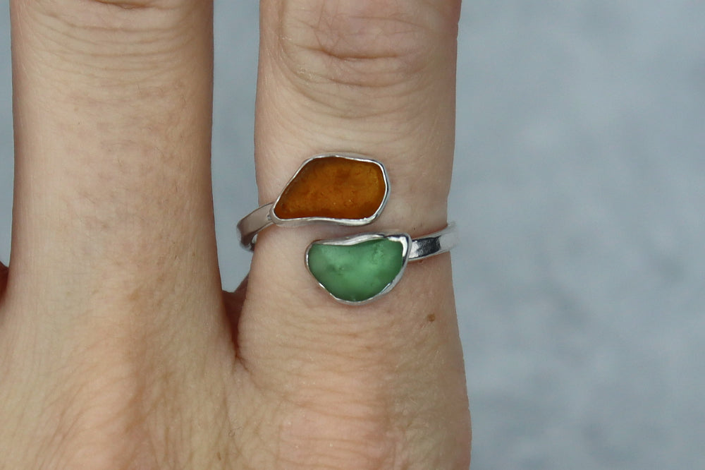 UK Size P/Q Welsh Sea Glass Ring