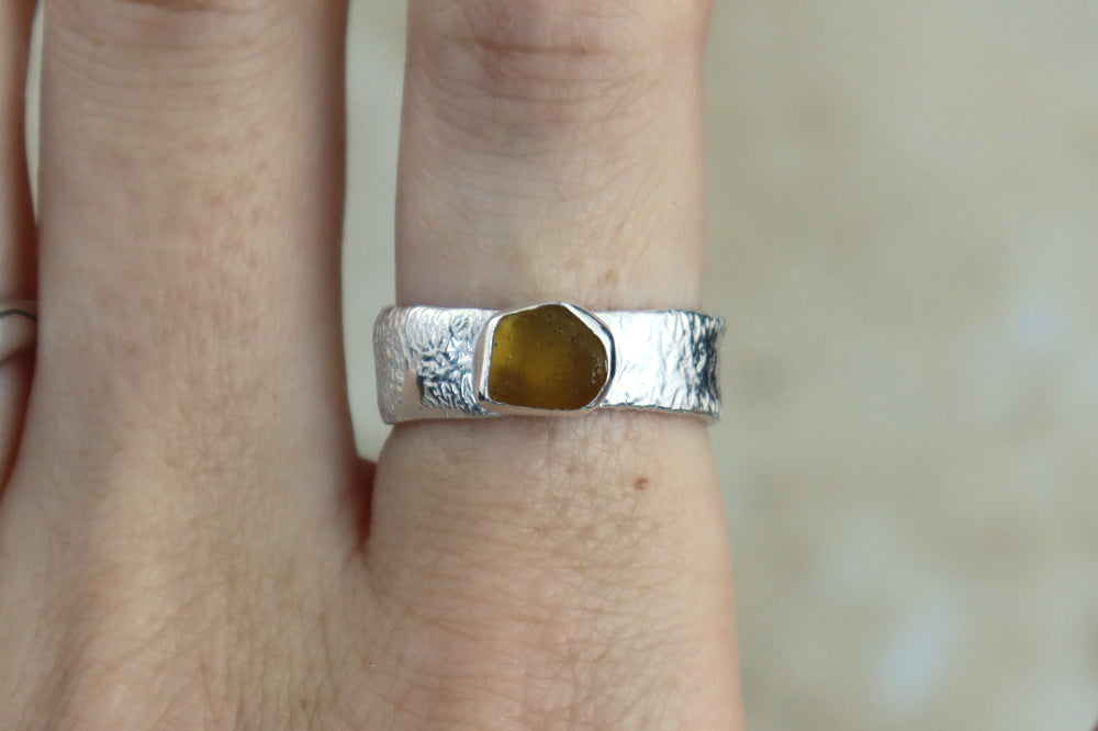 UK Size Q Reticulated Welsh Sea Glass Ring