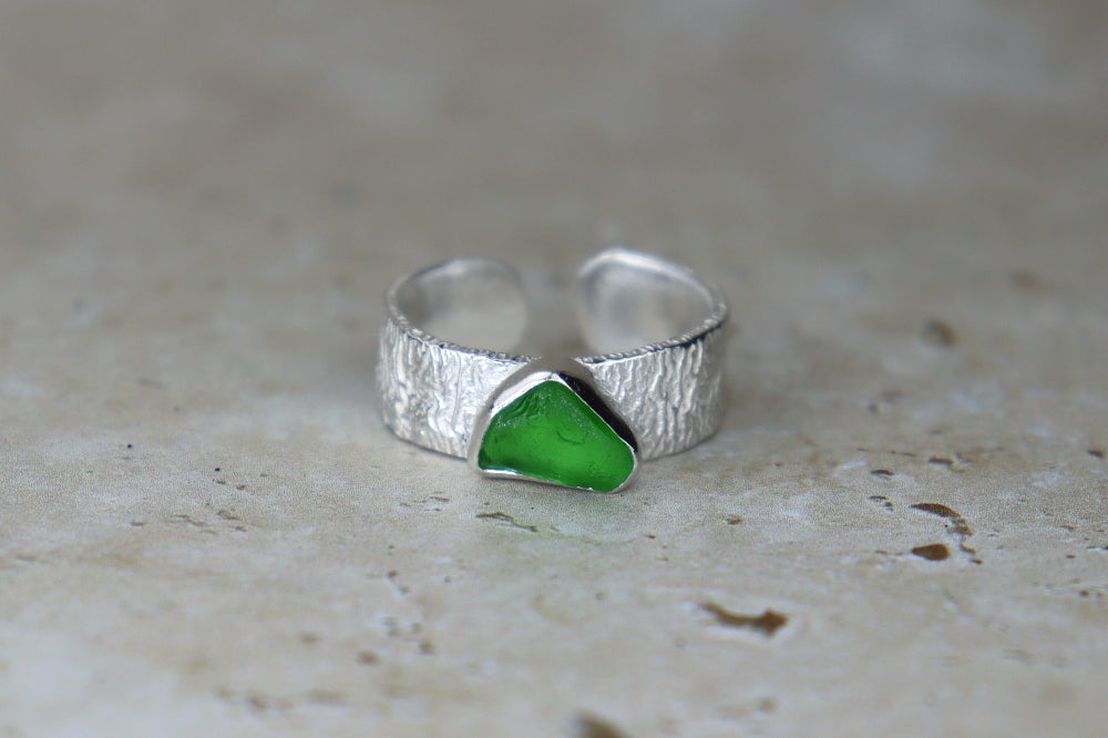 UK Size P Reticulated Welsh Sea Glass Ring