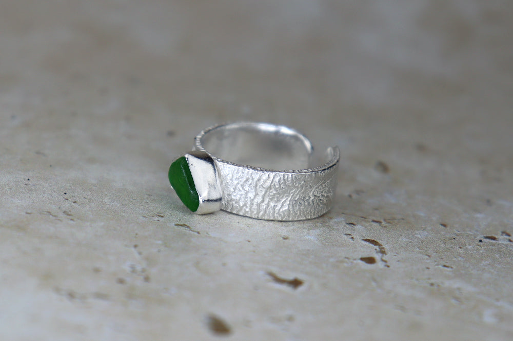 UK Size P Reticulated Welsh Sea Glass Ring