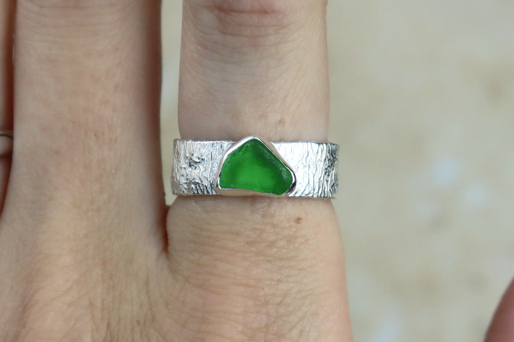 UK Size P Reticulated Welsh Sea Glass Ring