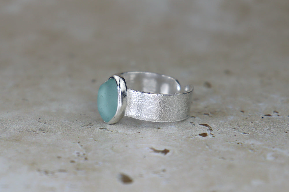 UK Size R Reticulated Welsh Sea Glass Ring