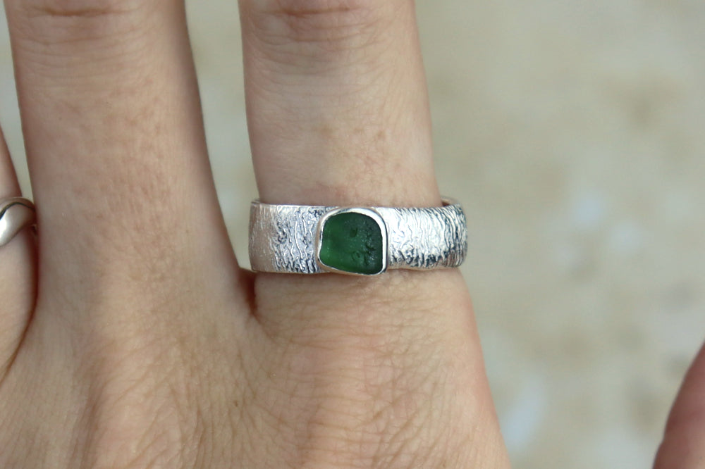 UK Size S Reticulated Welsh Sea Glass Ring