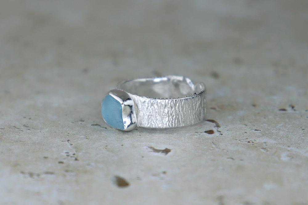 UK Size O Reticulated Welsh Sea Glass Ring