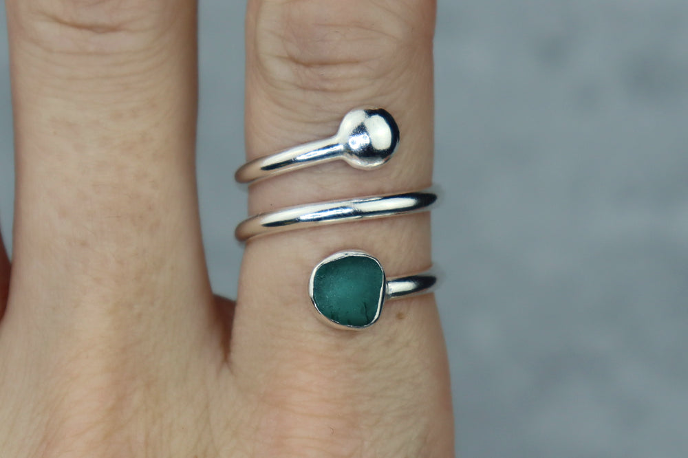 UK Size P/Q Welsh Sea Glass Ring