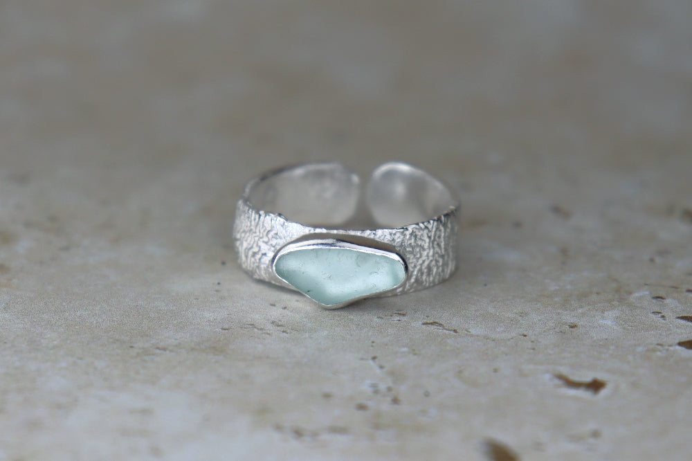 UK Size W Reticulated Welsh Sea Glass Ring